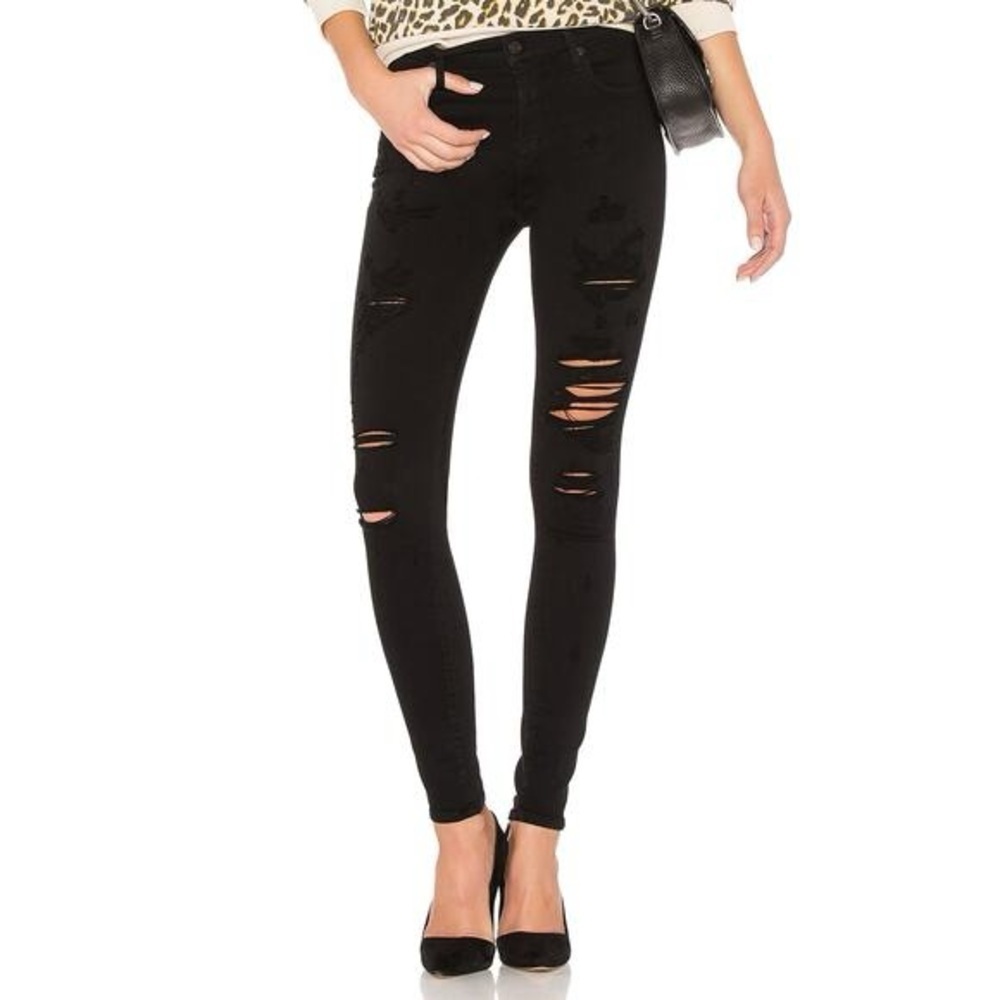 Agolde LA Sophie Hugh Rise Black Distressed Skinny Jeans Womens Size‎ 28